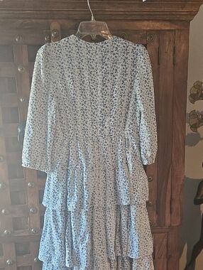 Blue Floral Tiered Midi Dress